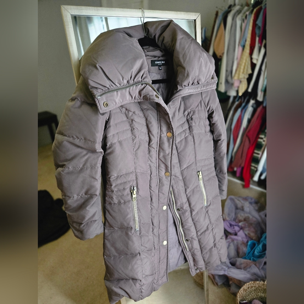 Kenneth Cole Quilted Winter Puffer Jacket with Gold Accents